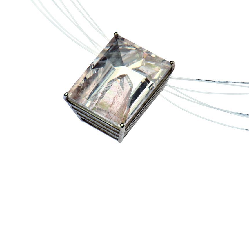 925/-Silber Edelstahl Nylonseil 1 Positivkristallquarz 35,019 ct rechteckig