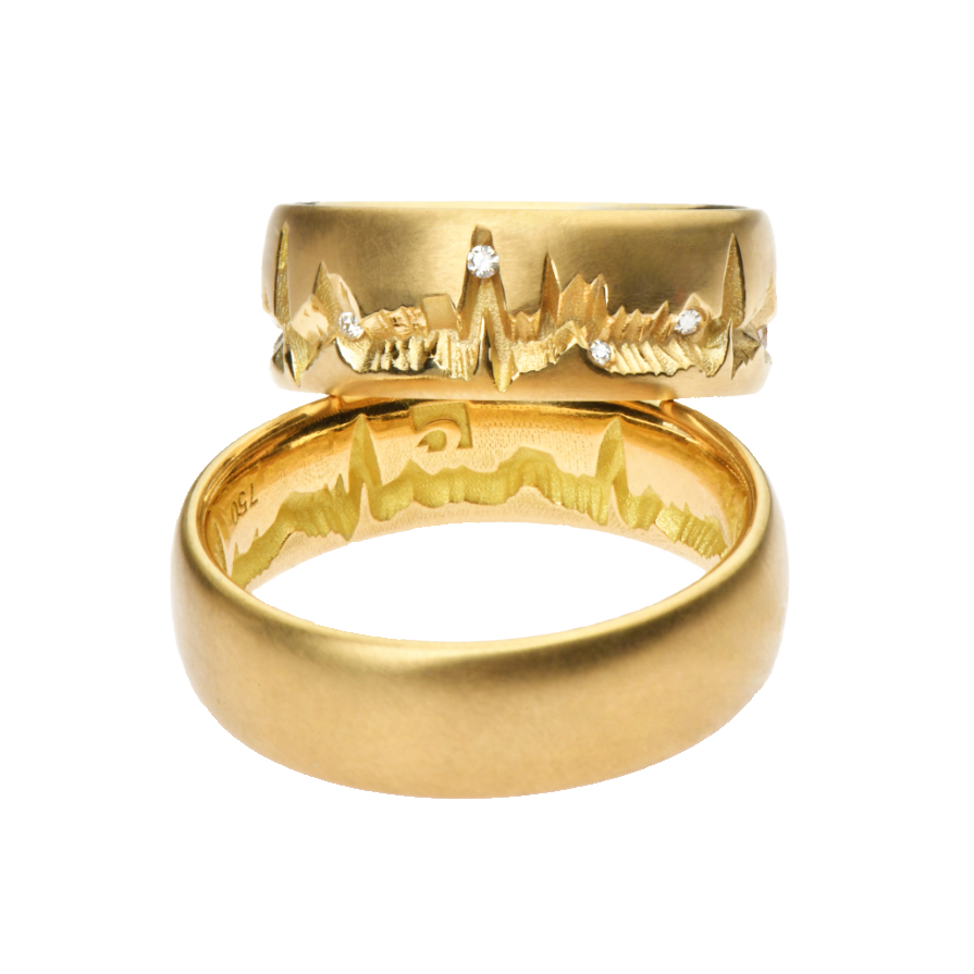 Design-Trauringe "Herzlinie" von Matthias Grosche - handgefertigte Schmuckkunst aus 750/-Gelbgold mit Brillanten aus dem Galeriehaus Grosche, Castrop-Rauxel im Ruhrgebiet bei Dortmund