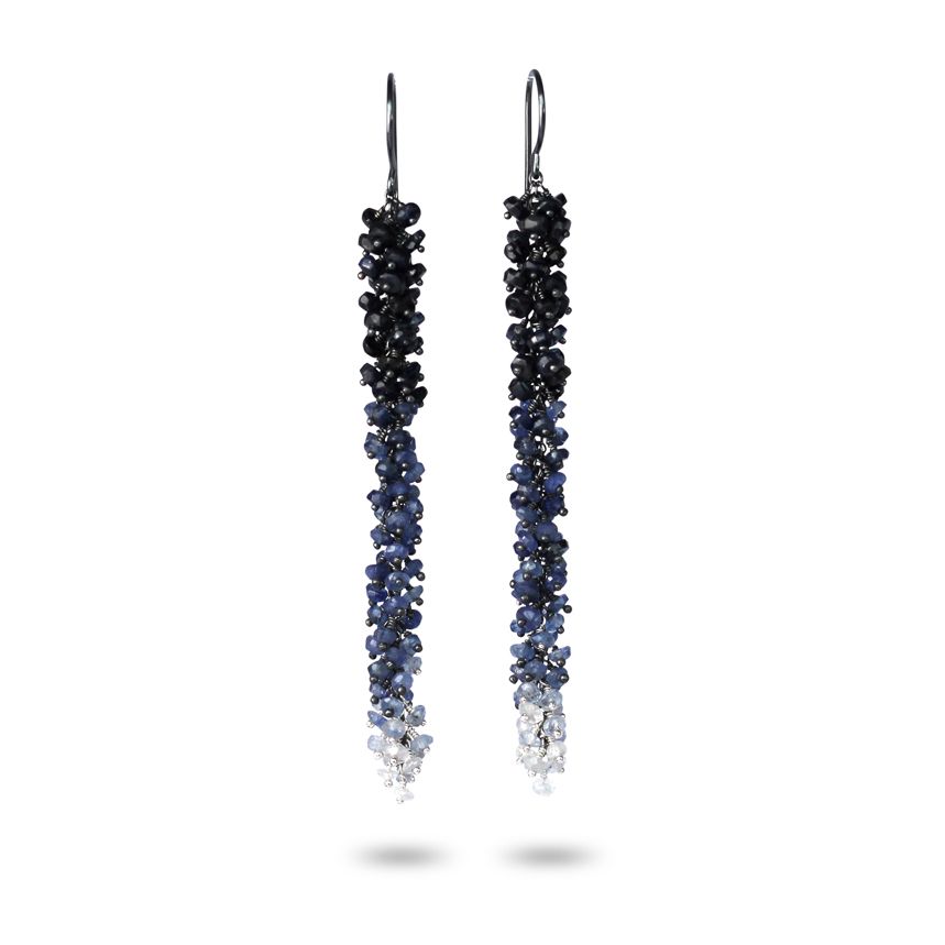 Sapphire & Oxidised Silver Ombré Earrings