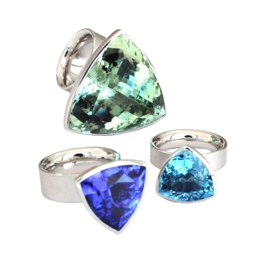 950/-Platin Aquamarin(rechts klein), Tansanit (dunkelblau), (grün) Citirin Mintgrün